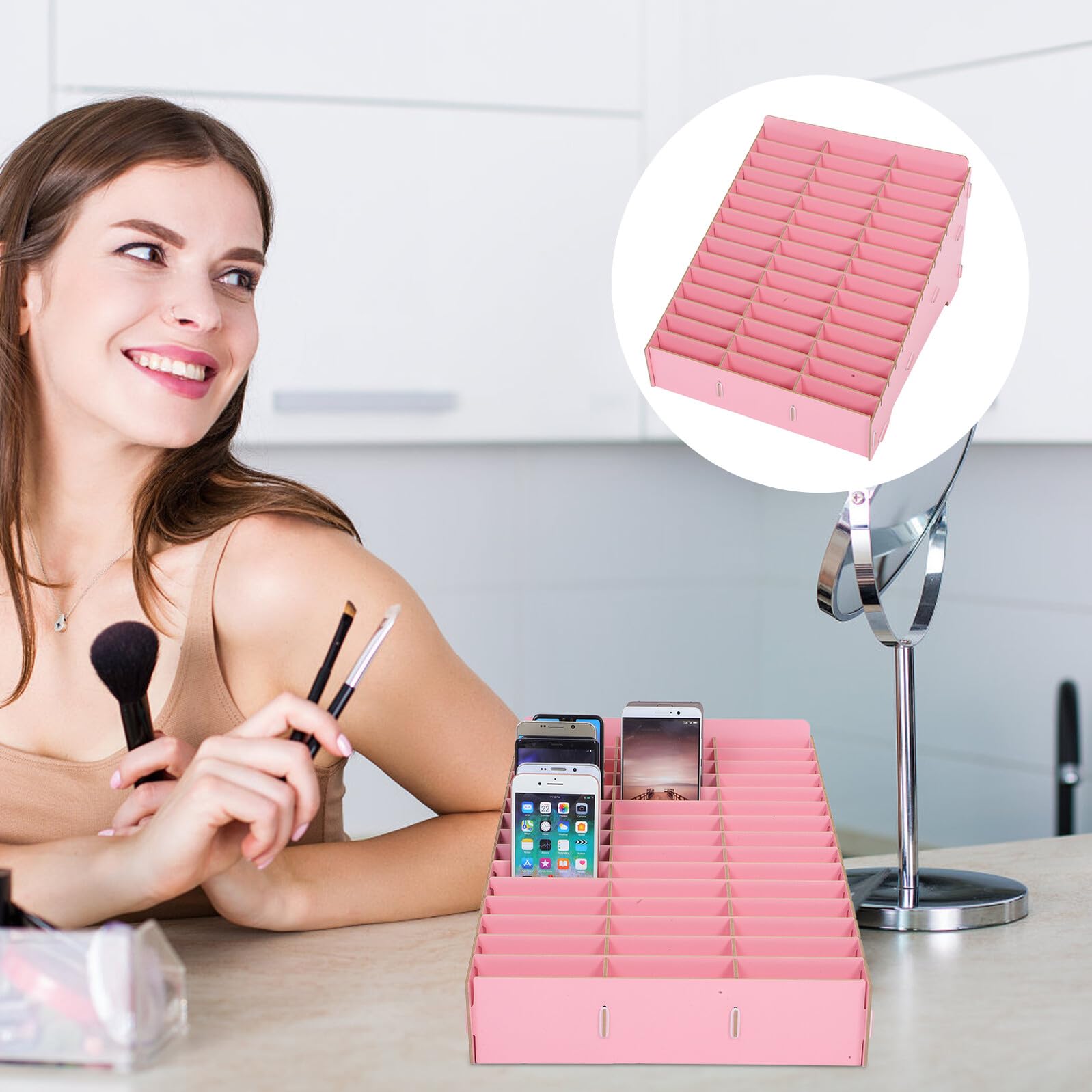 Drewniana Wielokomorowa Organizacja Telefonów Wielofunkcyjny Stojak Do Przechowywania Smartfonów Praktyczny Organizer Telefony Do Biura Sal Lekcyjnych i Spotkań