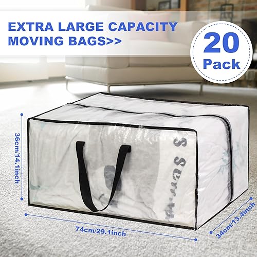 Miniatura 2 de Bolsas de mudanza transparentes  Paquete de 20 bolsas de almacenamiento extra grandes y resistentes con cremallera y asas de refuerzo  29 x 14 x 13