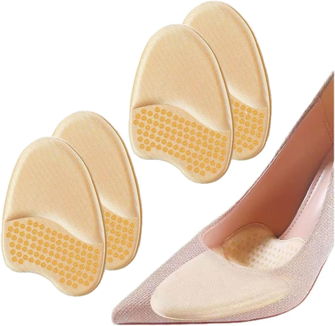 VivoFoot 4 PCs Foam Ball of Foot Cushions Metatarsal Pads, Anti-Sliding Pads Open Toe, Relieves Forefoot Pain, Self-Adhesive and Reusable (Beige)
