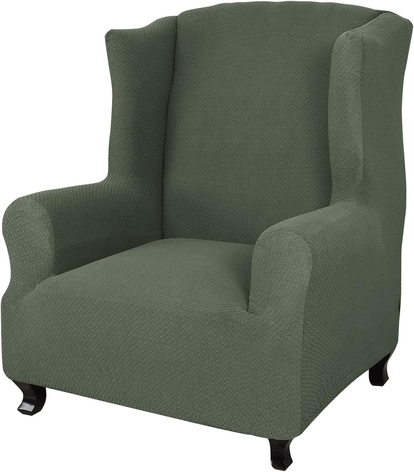 1 Piece High Stretch Wing Chair Slipcover, Ultra Soft Thick Wingback Chair Cover Jacquard Machine Washable Armchair Slipcovers Chair Covers Couch Covers for Bedroom Office Reception ( Color : Dark gre