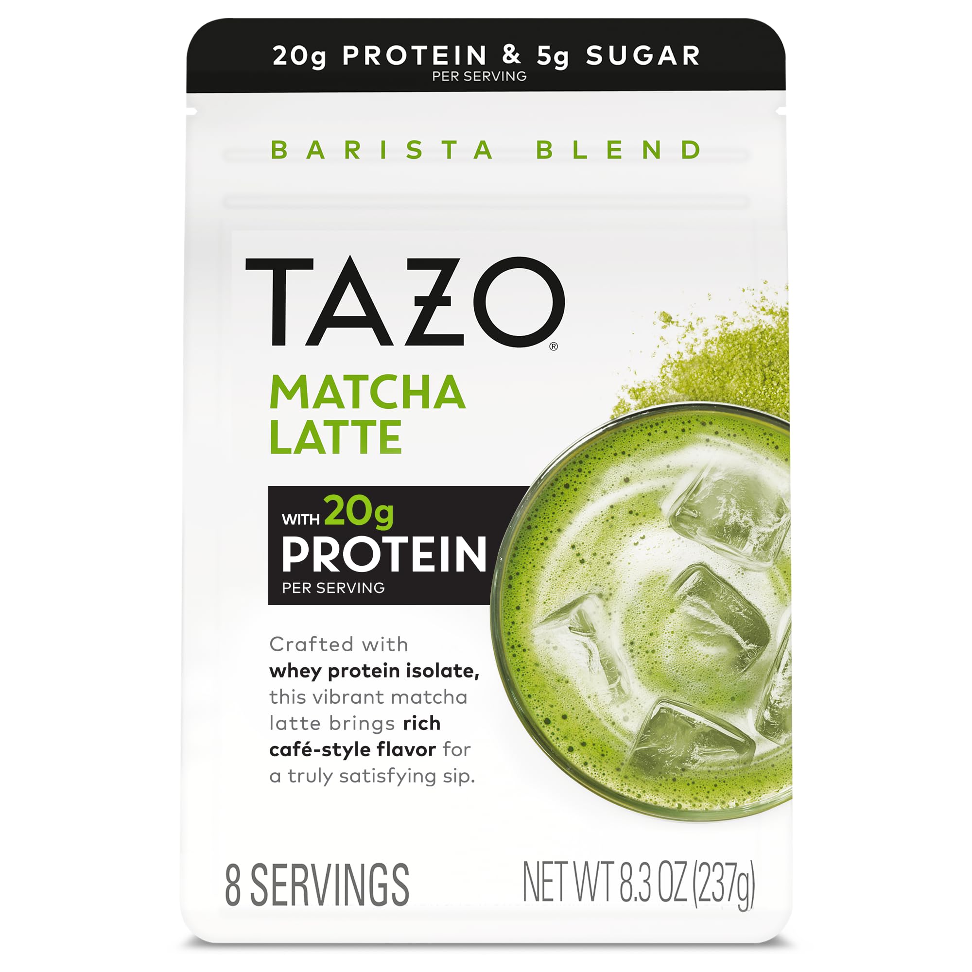 TAZO Proteína em pó para latte de matcha, whey protein, 20 g de proteína por porção, 245 g