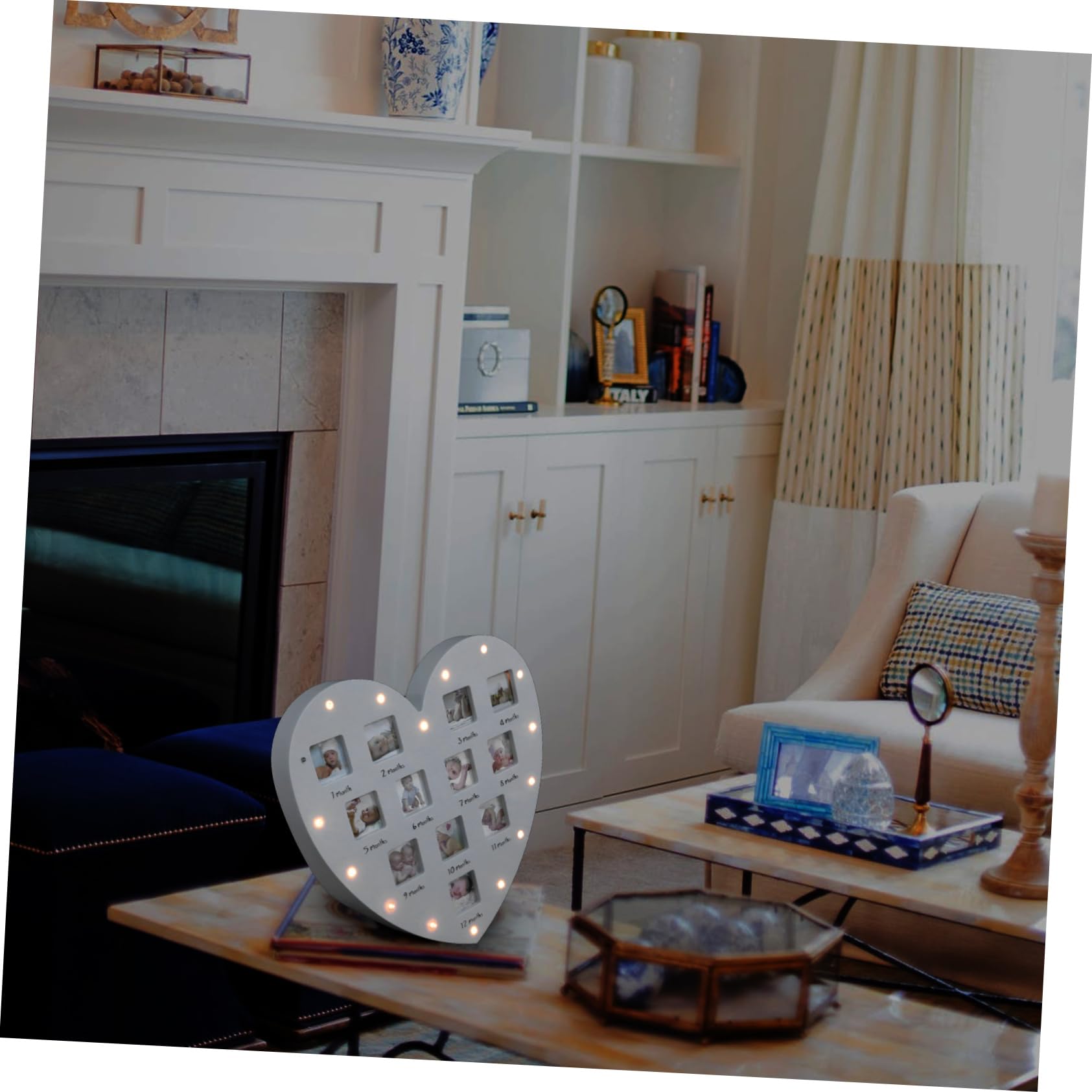 Marco de Fotos para Bebés en Acrílico Blanco con Forma de Corazón para Registrar el Crecimiento, con Luz y Capacidad para 12 Fotos, Adecuado para Decoración del Hogar