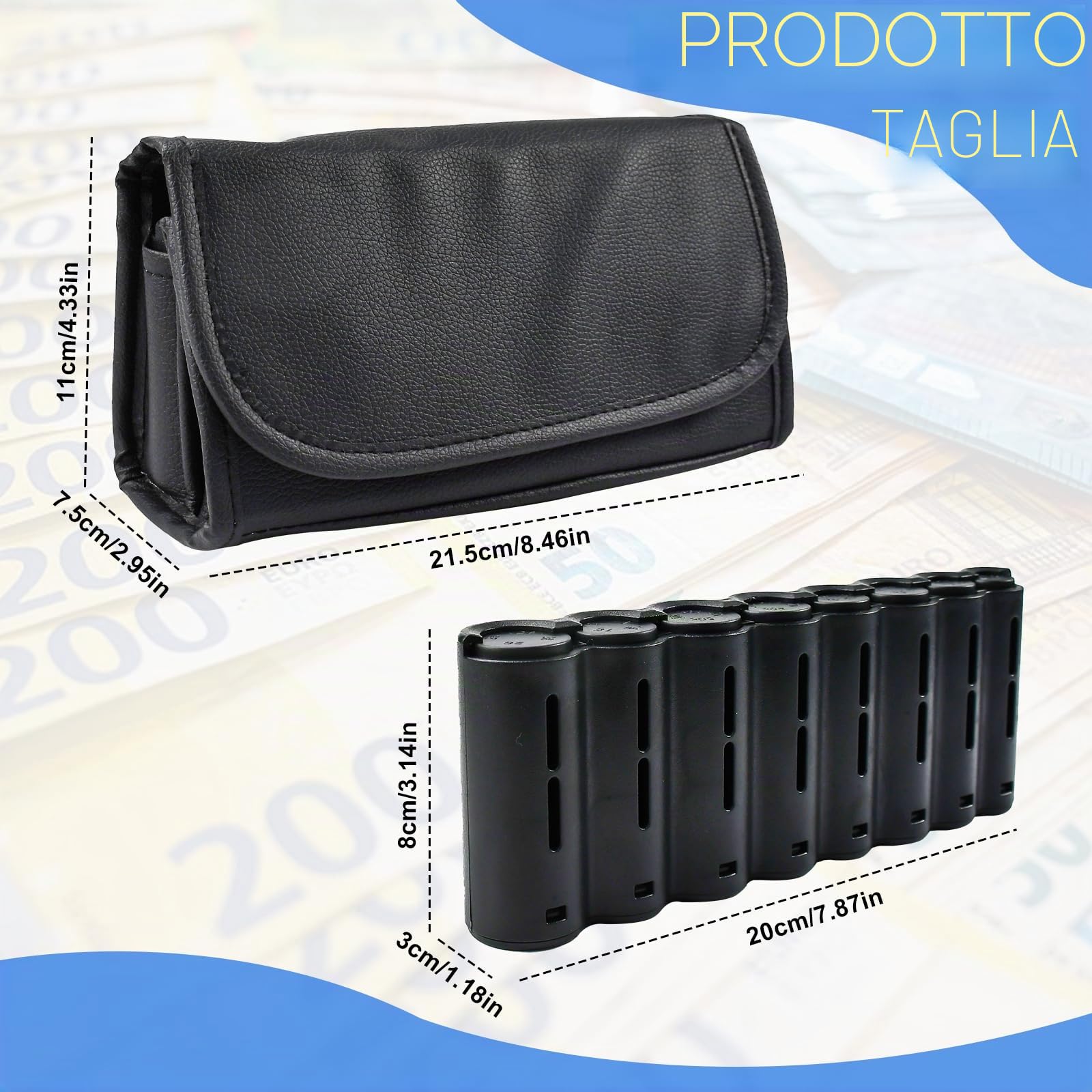 Porta Monete Euro Marsupio Porta Monete e Banconote, Borsa da Cameriere con Cambiamonete Chiusura Magnetica, Borsello da Camerire Scambiare Monete Euro e Banconote (Nero)