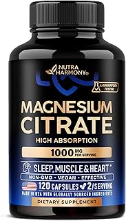 Magnesium Citrate Capsules 1000mg | High Absorption Supplement - Sleep, Muscle & Heart Support - Vegan | Non-GMO - Made in USA - As Powder | Pills | Tablets - 120 Capsules, 2 Month Supply