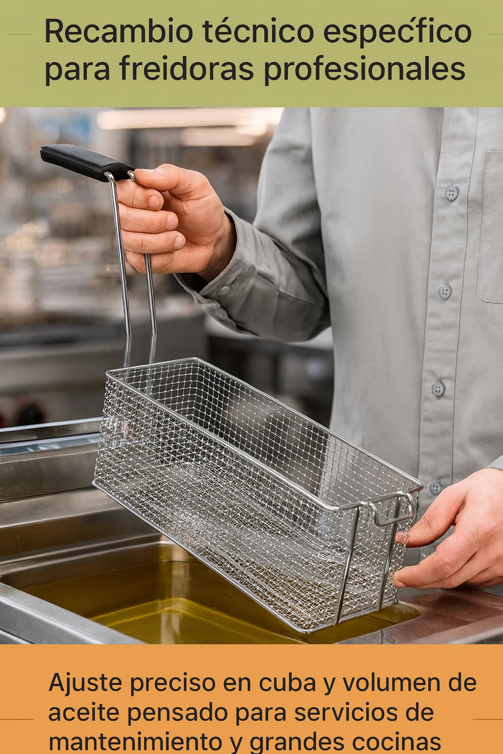 CubetasGastronorm ® cesta freidora 140x330x135 mm acero cromado mango termo aislado recambio industrial para freidoras compatible con Ambach ef1 40 ef2 40 gf1 40 hosteleria gas