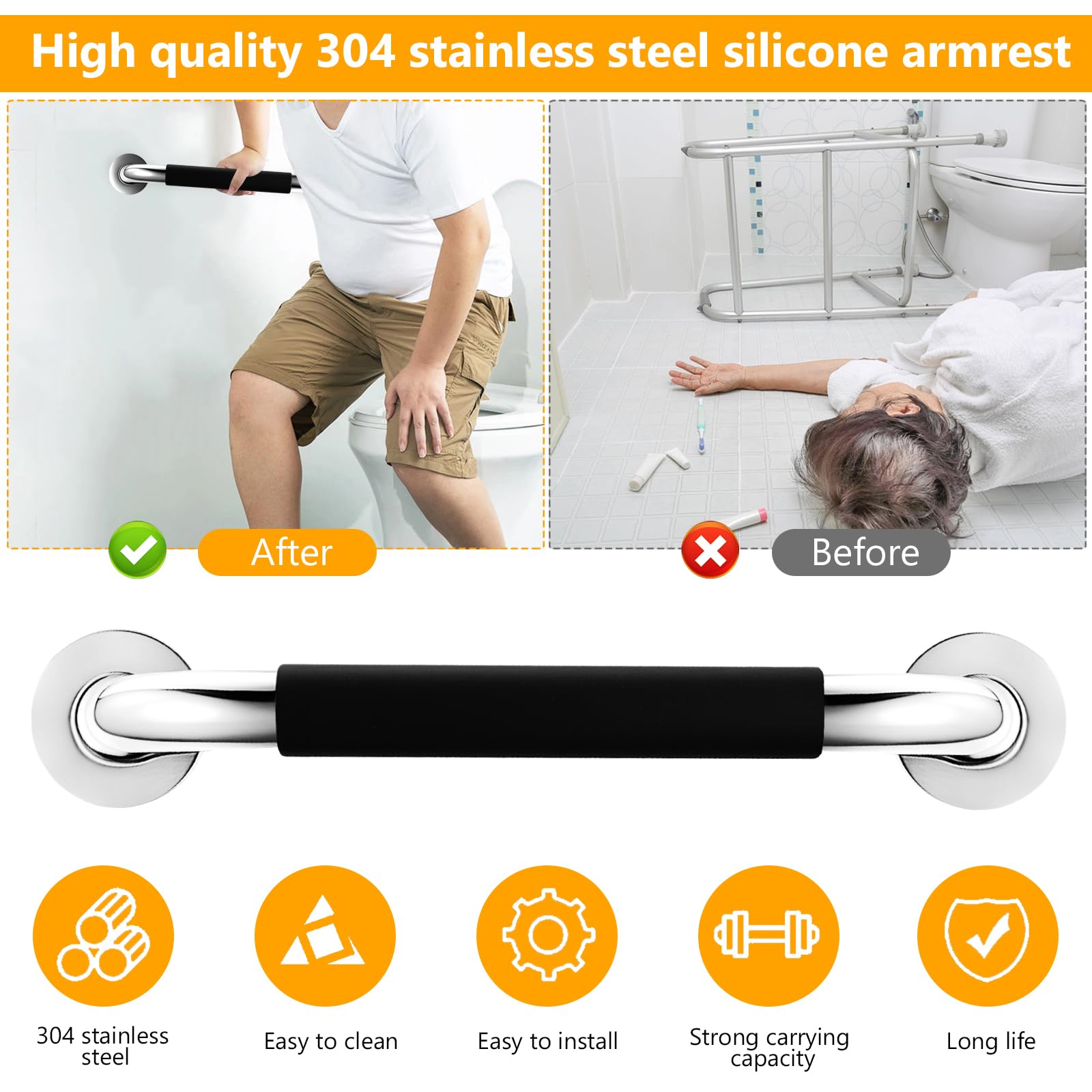2 Pcs Barre d'Appui WC, Barre de Douche Antidérapante, 30 cm Barres d'appui Salle de Bain, Poignée Douches en Acier Inoxydable, Barres Douche Baignoire pour Toilettes Handicapées Enceinte