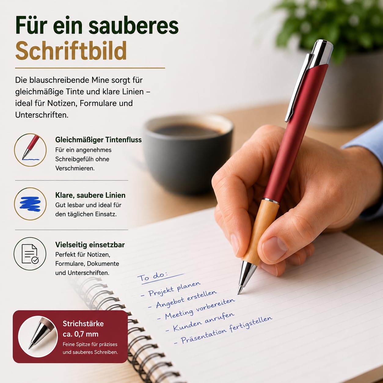 WPRO Bambus Kugelschreiber 50er Set Rot Aluminiumgehäuse blauschreibend