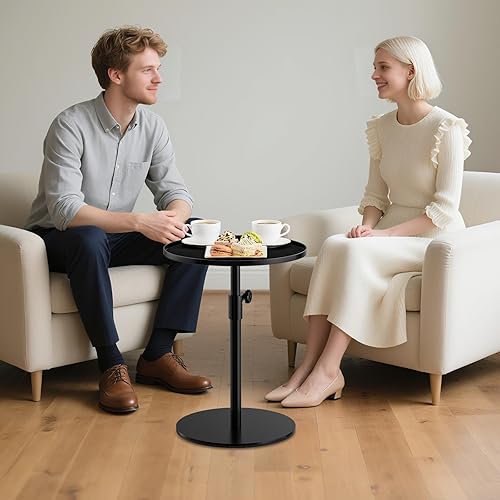 Miniatura 9 de Mesa auxiliar de metal, mesas auxiliares ajustables en altura para sala de estar, mesa auxiliar pequeña para espacios pequeños, mesa redonda para