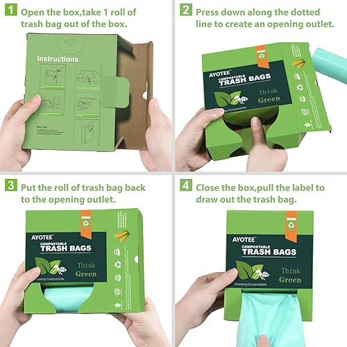 Miniatura 8 de Bolsas de basura biodegradables de 8 galones, bolsas de basura AYOTEE de 8 galones, bolsa de basura mediana compostable, bolsa a prueba de fugas sin