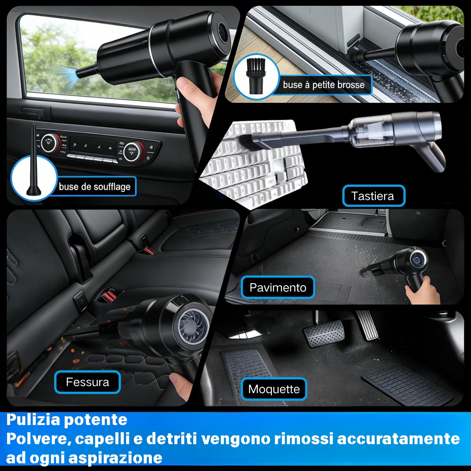 Aspirabriciole Senza Fili Potente, 3 In 1 Aspirapolvere Portatile, Aspirapolvere Wireless Aspira Facilmente Polvere, Particelle, Capelli, Ecc.