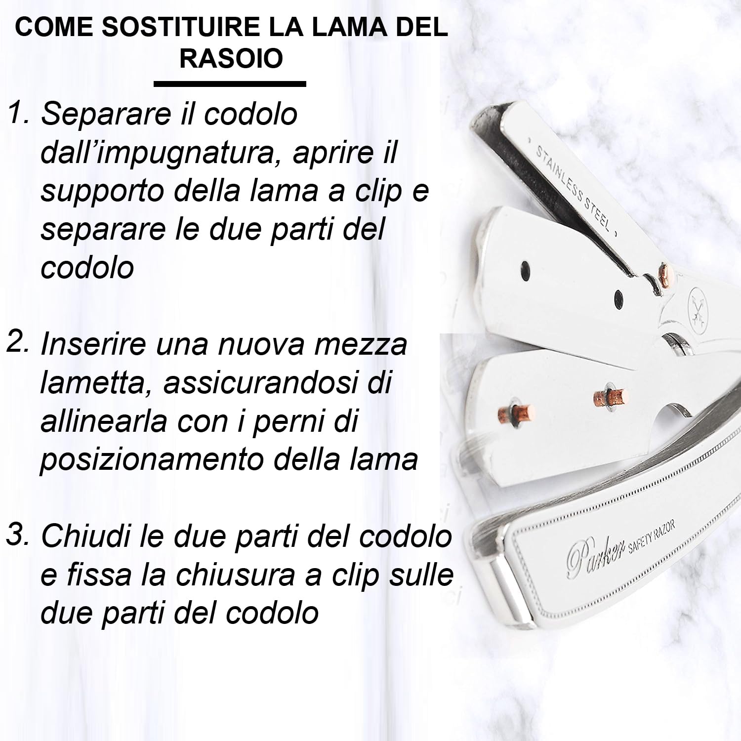 Parker SRX rasoio professionale per barbieri 100% in acciaio inox e 5 mezze lame Parker Premium