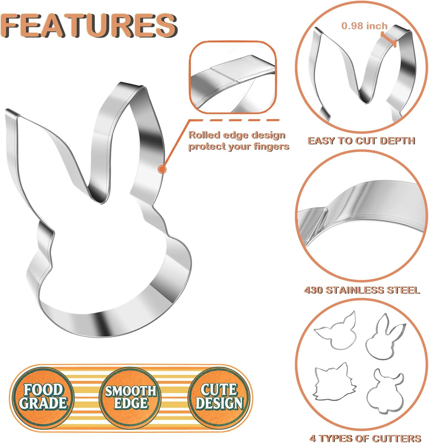 4 Piece Animal Cookie Cutters for Kids, 3.5" Large Cute Cookie Cutters Set with Hamster, Cat, Pig, Rabbit for Animal Birthday Party Supplies - Image 3