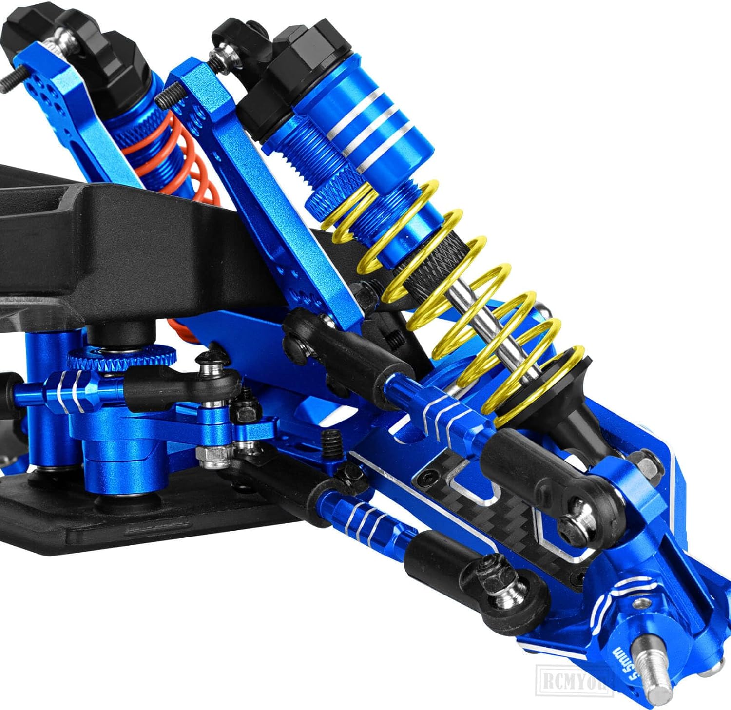 RC Aluminum Front Rear Big Bore RC Shock Absorber Upgrades Part for 1/10 Slash,Stampede,Rustler,Hoss 2WD 4X4 VXL,Alloy 4PCS RC Shocks w/Golden spring,Navy Blue