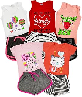 kit Primavera/Verão Conj Menina Infantil 2 Manga curta + 3 Regatas Tamanhos 1 a 8 Anos Tamanho:8