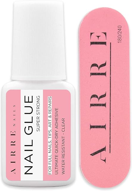 Extra Strong Nail Glue for Acrylic Nails, Nail Tips & Press-On Nails (8ml) AIRRE Brush-On Nail Glue & File for Glue-On Fake Nails, Fix Broken Nail Repair. Acrylic Nail Glue Nail Bond Nail Glue Gel