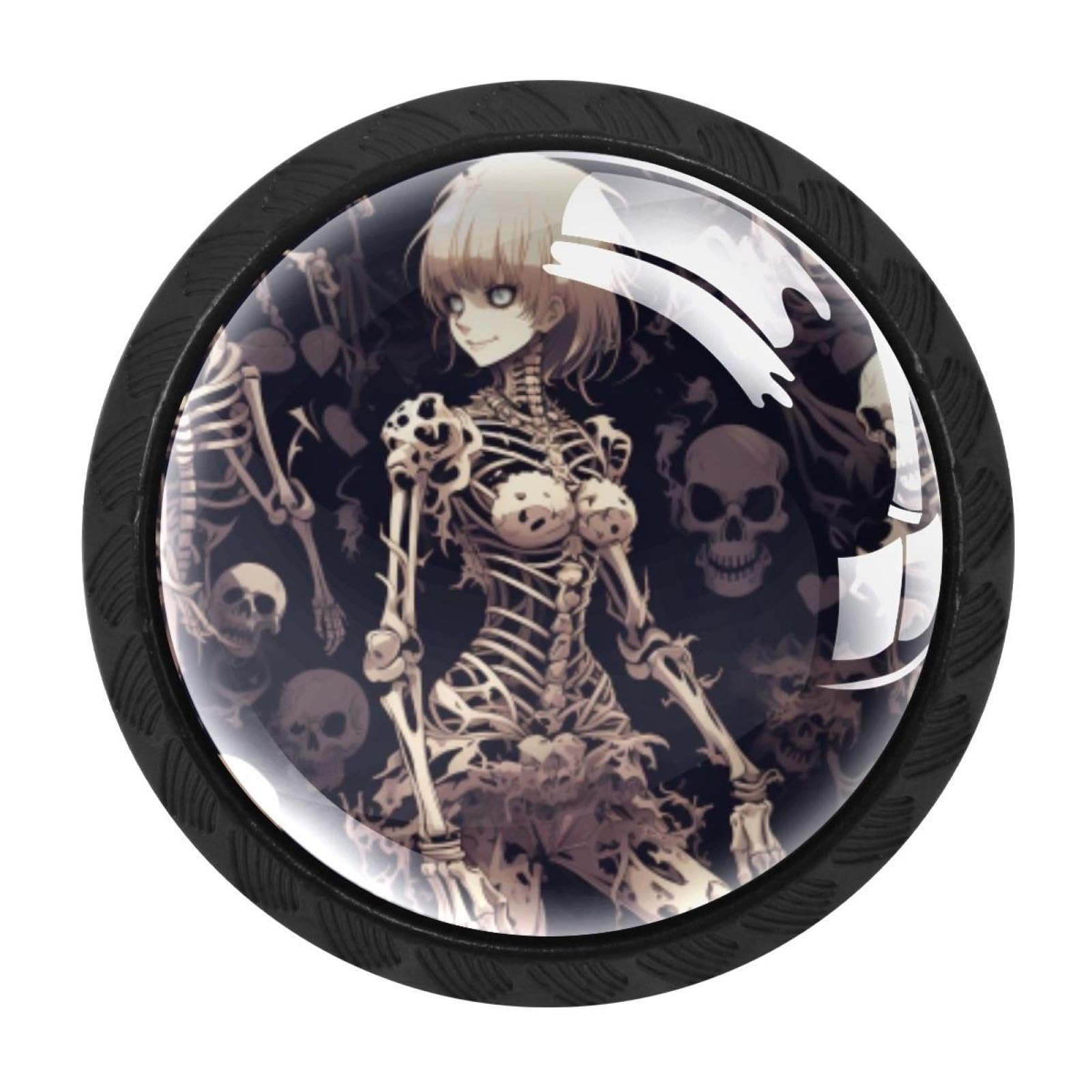 CHENZZZZ 4 Pieces Skeleton Drawer Knobs, 35mm Black Kitchen Cabinet Knobs, Drawer Pulls and Knobs, Glass Cabinet Hardware Single Hole Knob for Cabinets and Drawers Round