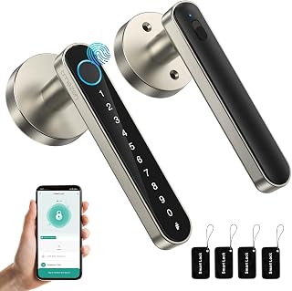 TMEZON T8 Fingerprint Smart Door Lock with Handle - Keyless Entry Biometric Deadbolt, App/Cards/Codes/Keys for Home Bedroom Office