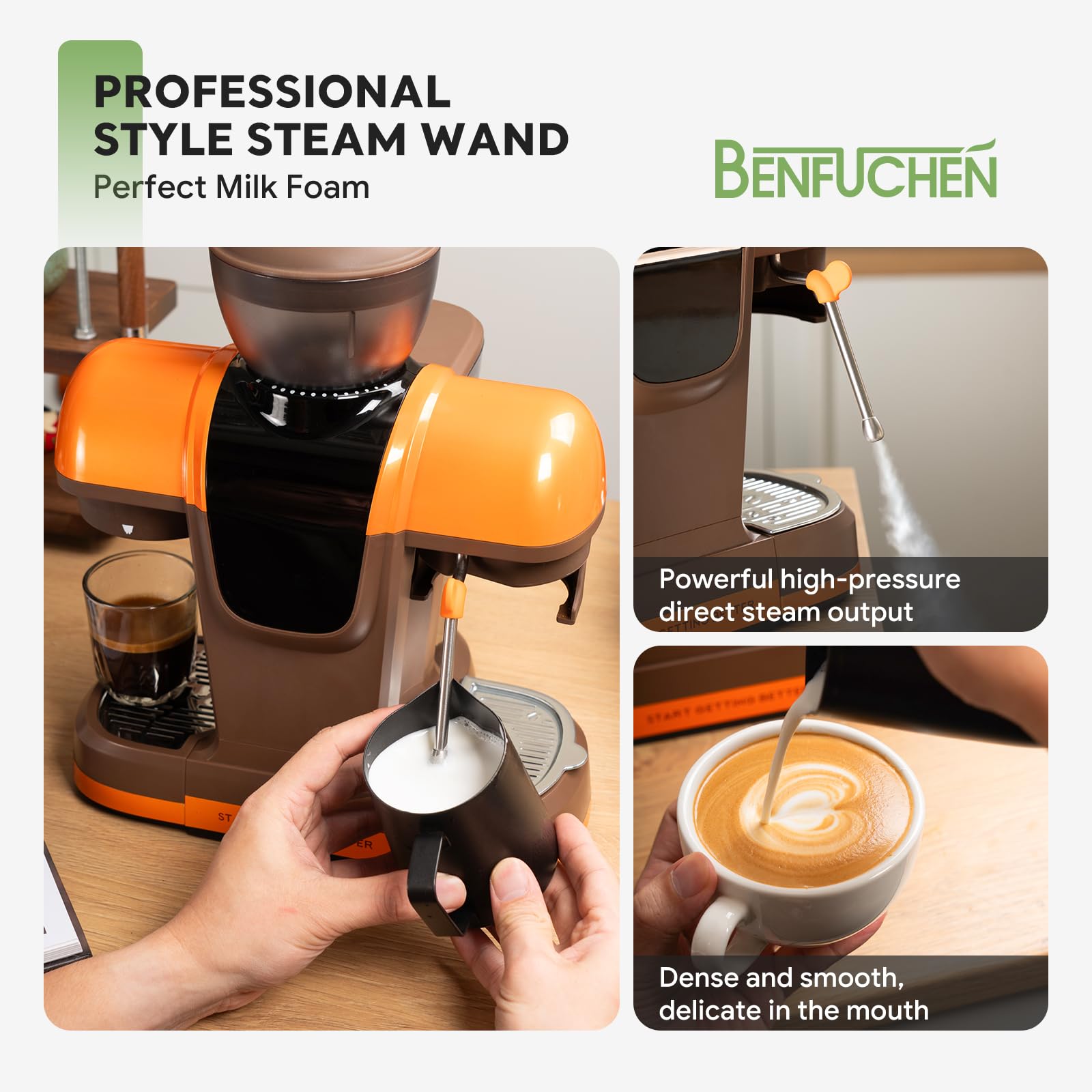 Cafetera expreso con molinillo, 20 bares, 20 grados de molienda, pantalla táctil, espumador de leche, recipiente de granos de 220 g, depósito de agua de 800 ml, filtro de café y café expreso
