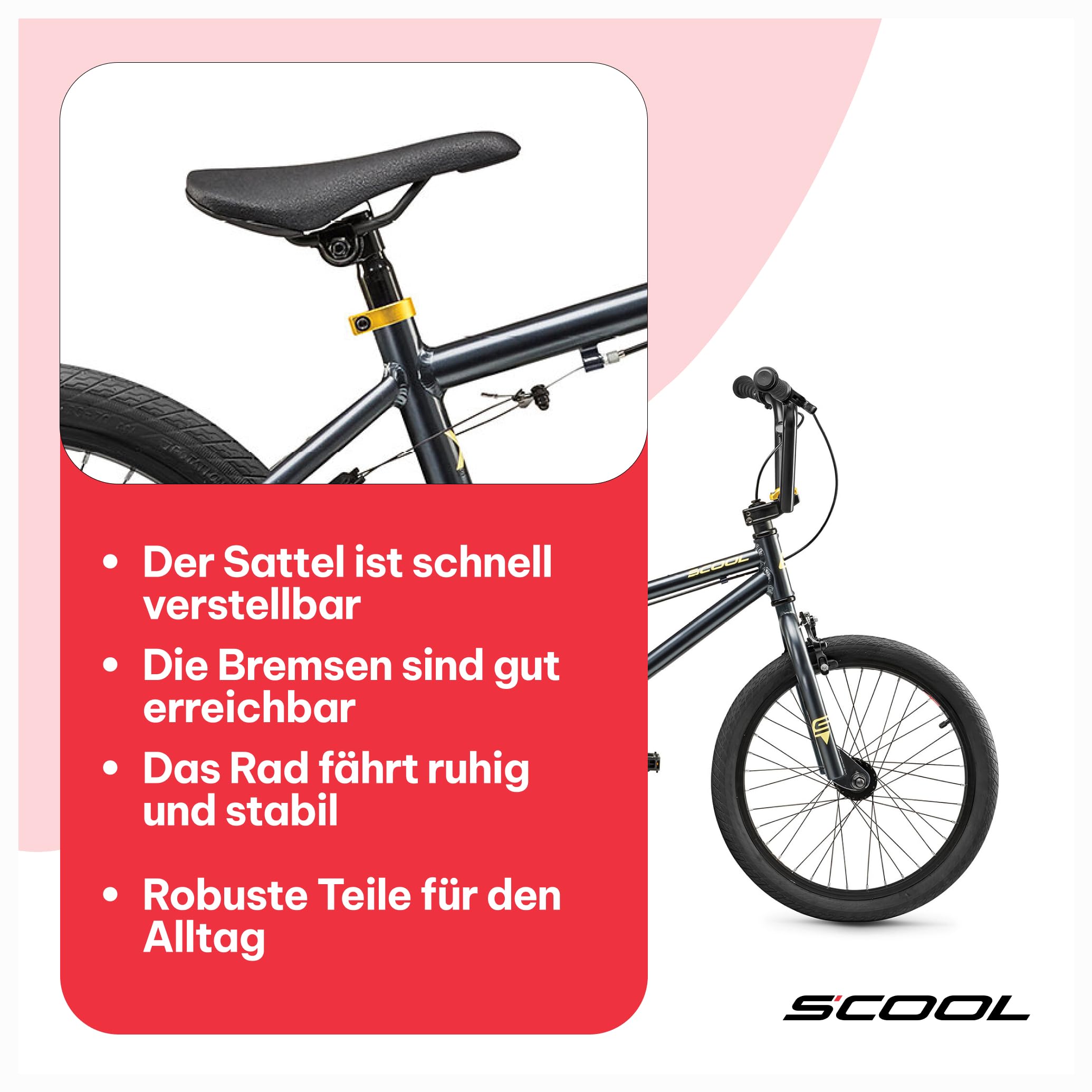 S’COOL Kinderfahrrad 20 Zoll, Kinder BMX Fahrrad – BMX für Kinder ab 6 Jahren – Körpergröße ab ca. 120 cm – Freestyle & Stunt Bike – 1-Gang XtriX BMX