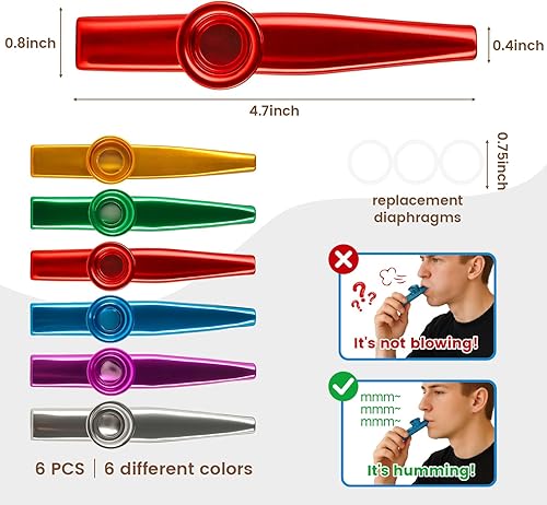 Vista 7 de LovesTown Kazoos Instrumentos Musicales, 6 Piezas de Kazoos de Metal con Flauta para Niños, Regalo, Favor de Fiesta, Relleno de Bolsa de Regalo