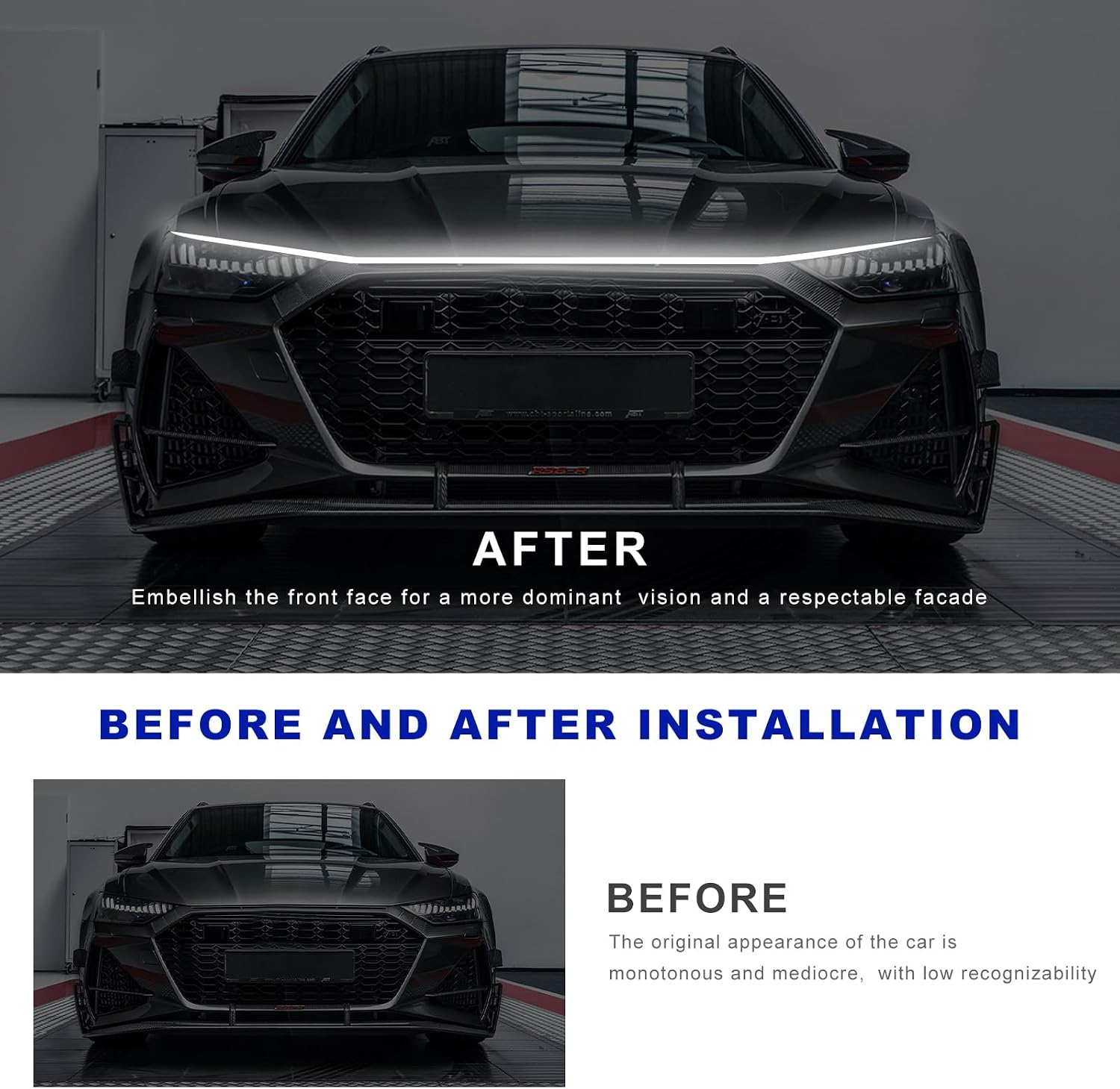 79 Inch Car Hood Light Strip, Flexible Daytime Running Light with Dynamic Scan Start-Up Effect, Waterproof Hood LED Strip Universal Exterior Decoration for Most Vehicles (White)