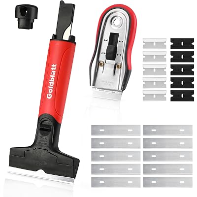 Goldblatt 2 Pieces Razor Blade Scraper with 20-piece Blades, Razor Scraper Tool, Razor Holder for Cleaning Glass Cooktop, Window, Decals, Stickers, Labels, Caulk, Adhesive, Paint Glue Removal
