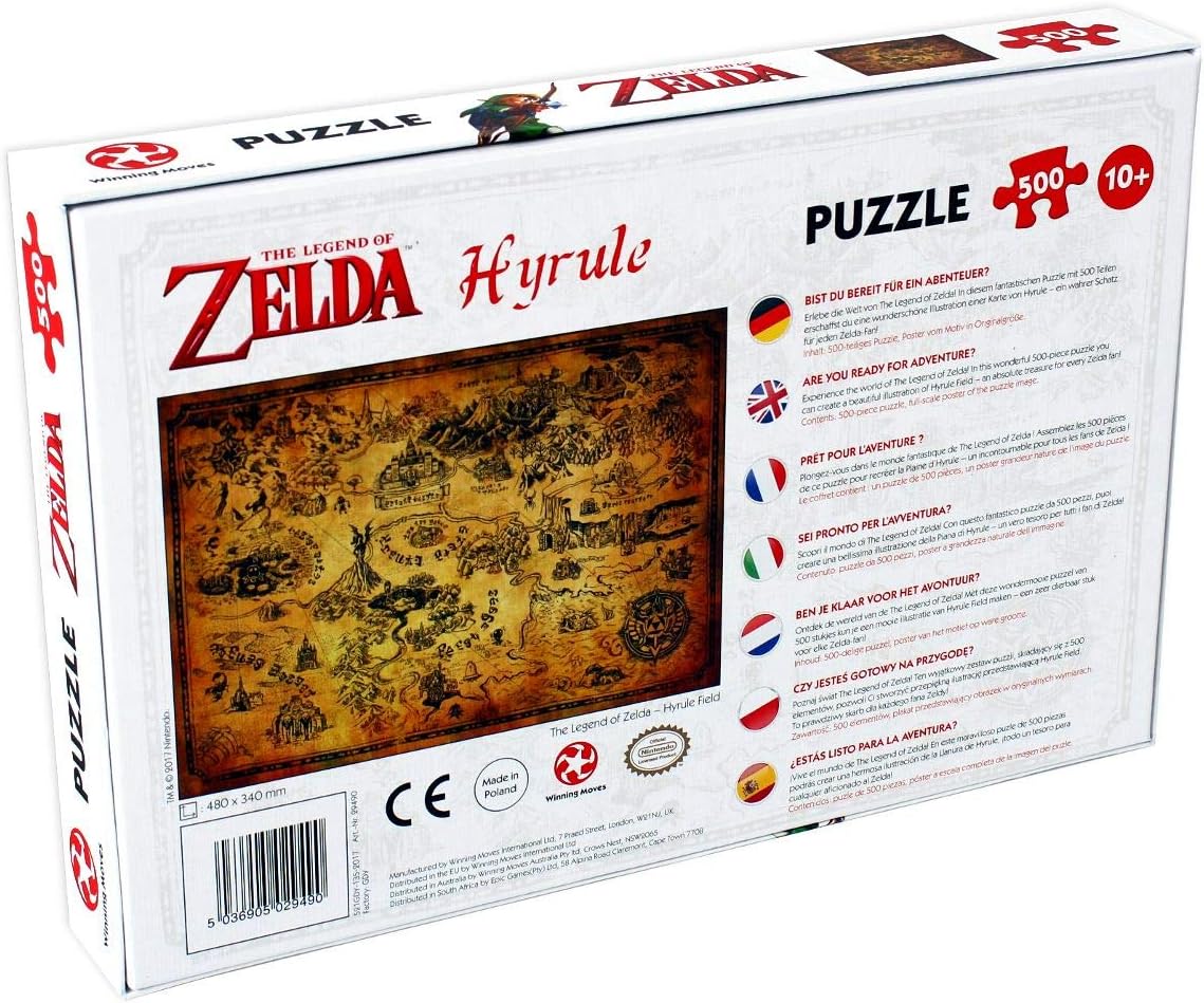 Winning Moves Legend of Zelda Hyrule Field 500 Piece Jigsaw Puzzle Game, Create a Beautiful Illustration of Hyrule Field a Must Have for Every Zelda Fans, Gift for Ages 10 Plus