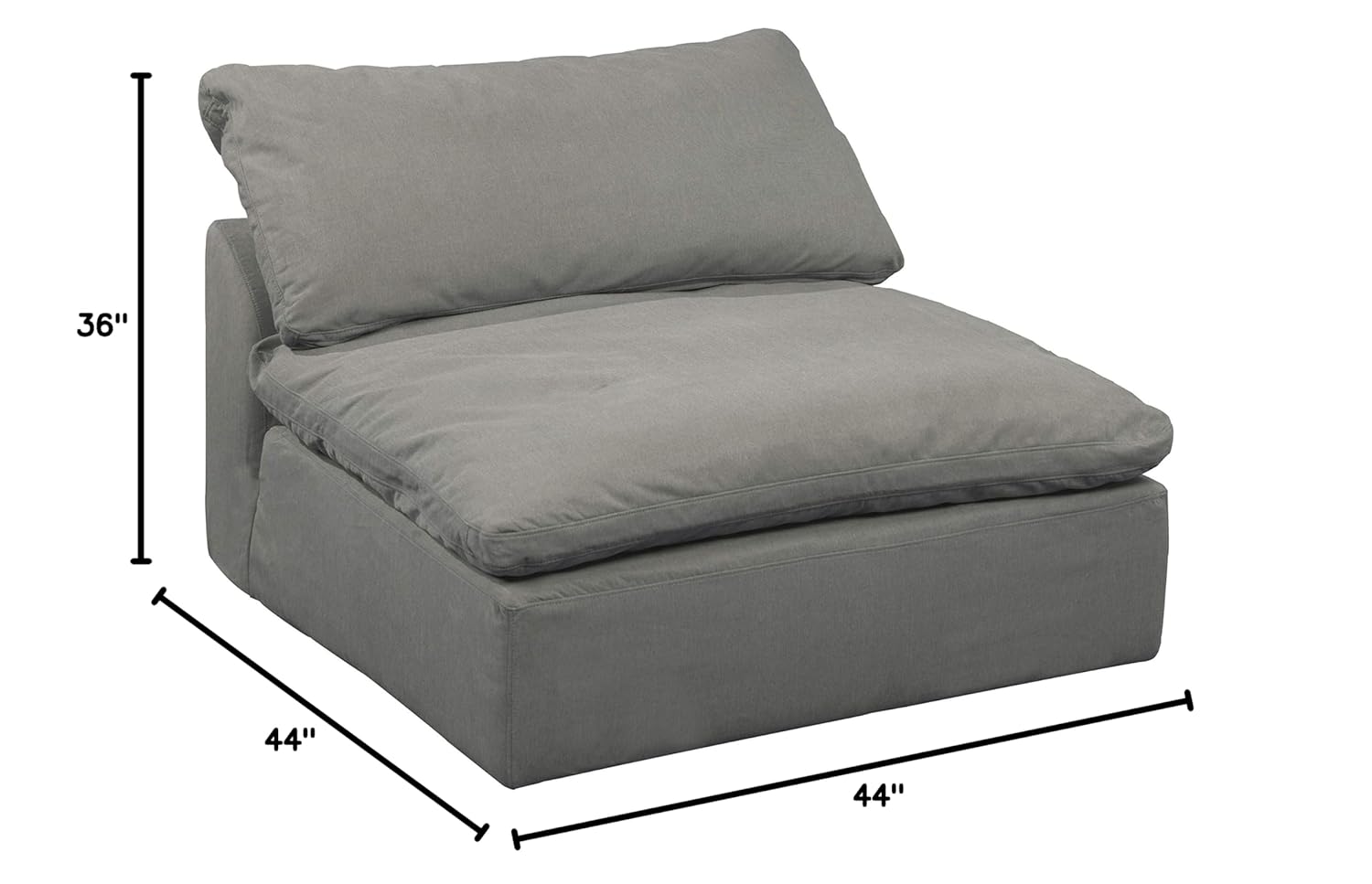 Sunset Trading Contemporary Puff Collection Slipcover Only for 44" Square Modular Couch Armless Chair Performance Fabric Washable Water-Resistant Stain-Proof Oversized Sofa Sectional Cover Gray