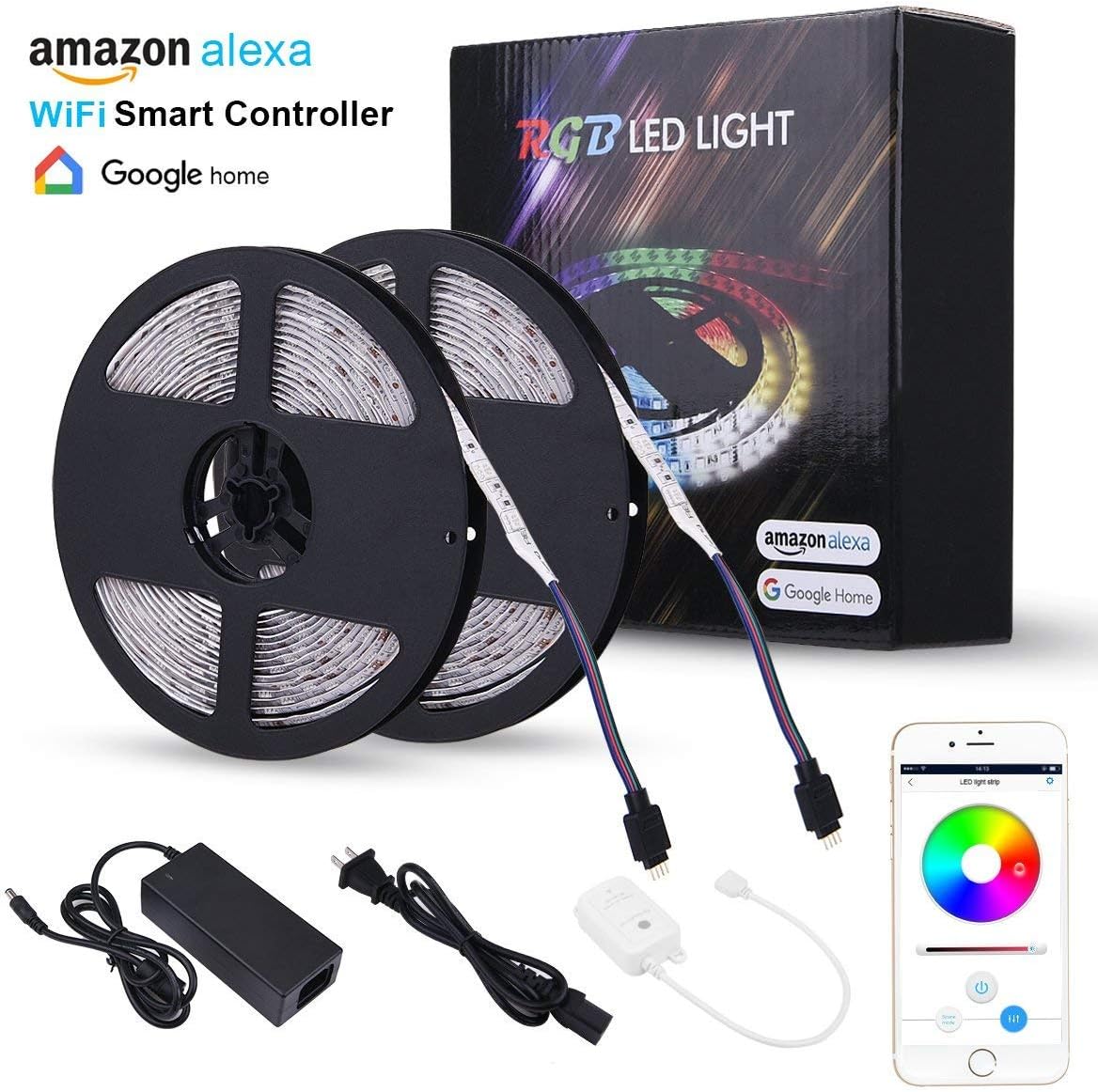 LED Strip Lights, Wricbo 32.8ft WiFi Rope Lights LED Waterproof RGB Colorful, Smart Phone Control Support Android iOS, Work with Alexa Google Home Christmas Holiday Party