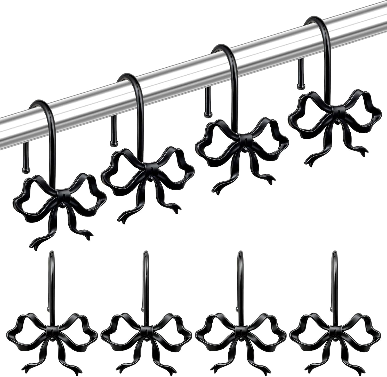 TOAOB 12pcs Black Bow Shower Curtain Hooks Zinc Alloy Cute Decorative