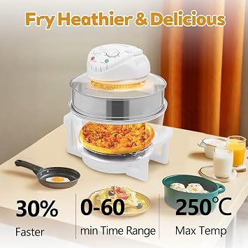 Glass Air Fryer Non Toxic 18QT Multifunction Large AirFryer with Glass Pot 360 Viewable Non-Slip 60 Min Timer for Home Use