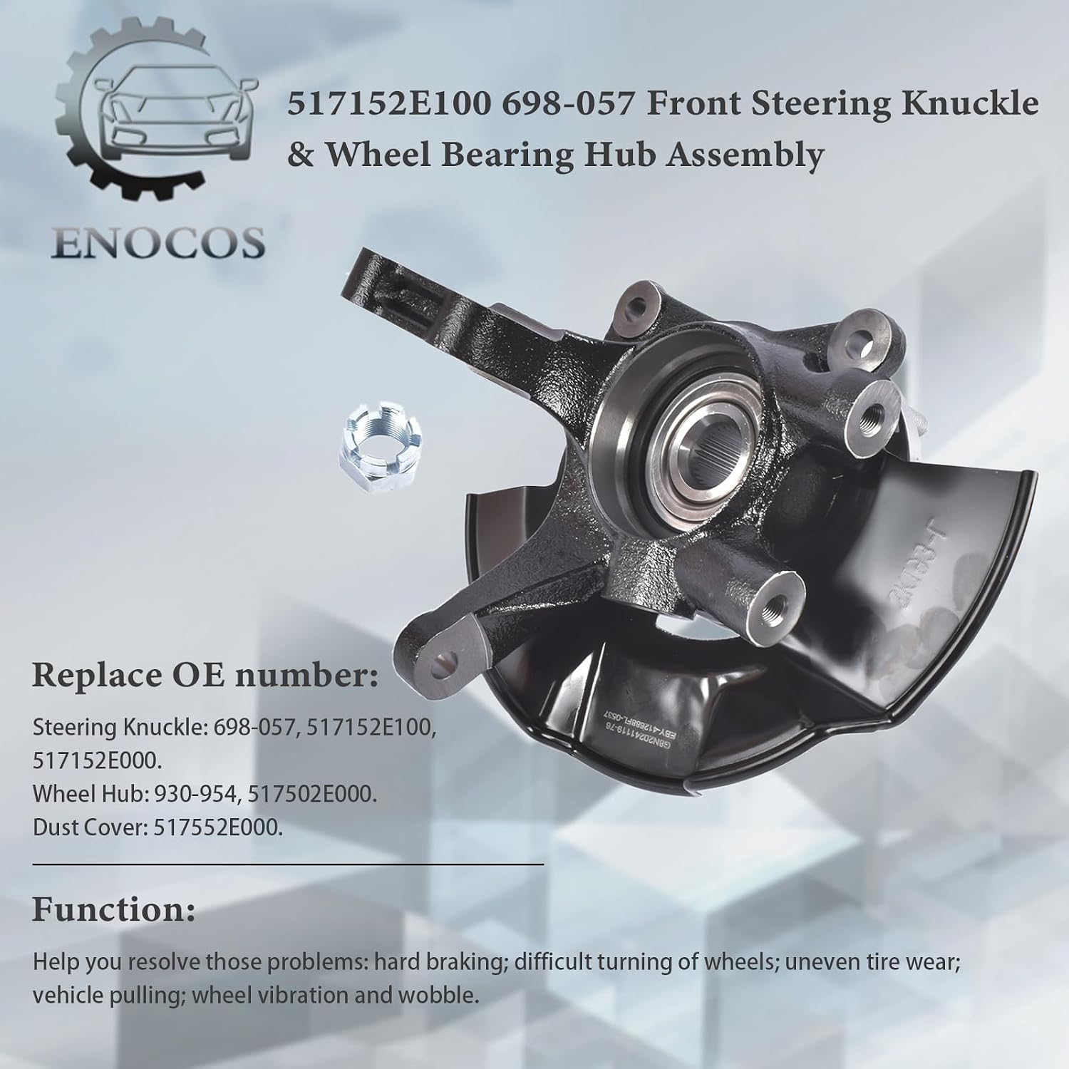 517152E100 698-057 Front Steering Knuckle & Wheel Bearing Hub Assembly Compatible with 2005-2009 Hyundai Tucson Kia Sportage Left Driver Side, Replace# 930-954 51755-2E000