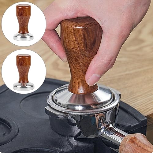 Miniatura 6 de Paquete de 2 manipuladores de café, prensa de acero inoxidable de 2.008 in2.283 in con mango de madera, prensa de polvo, compresor de café molido