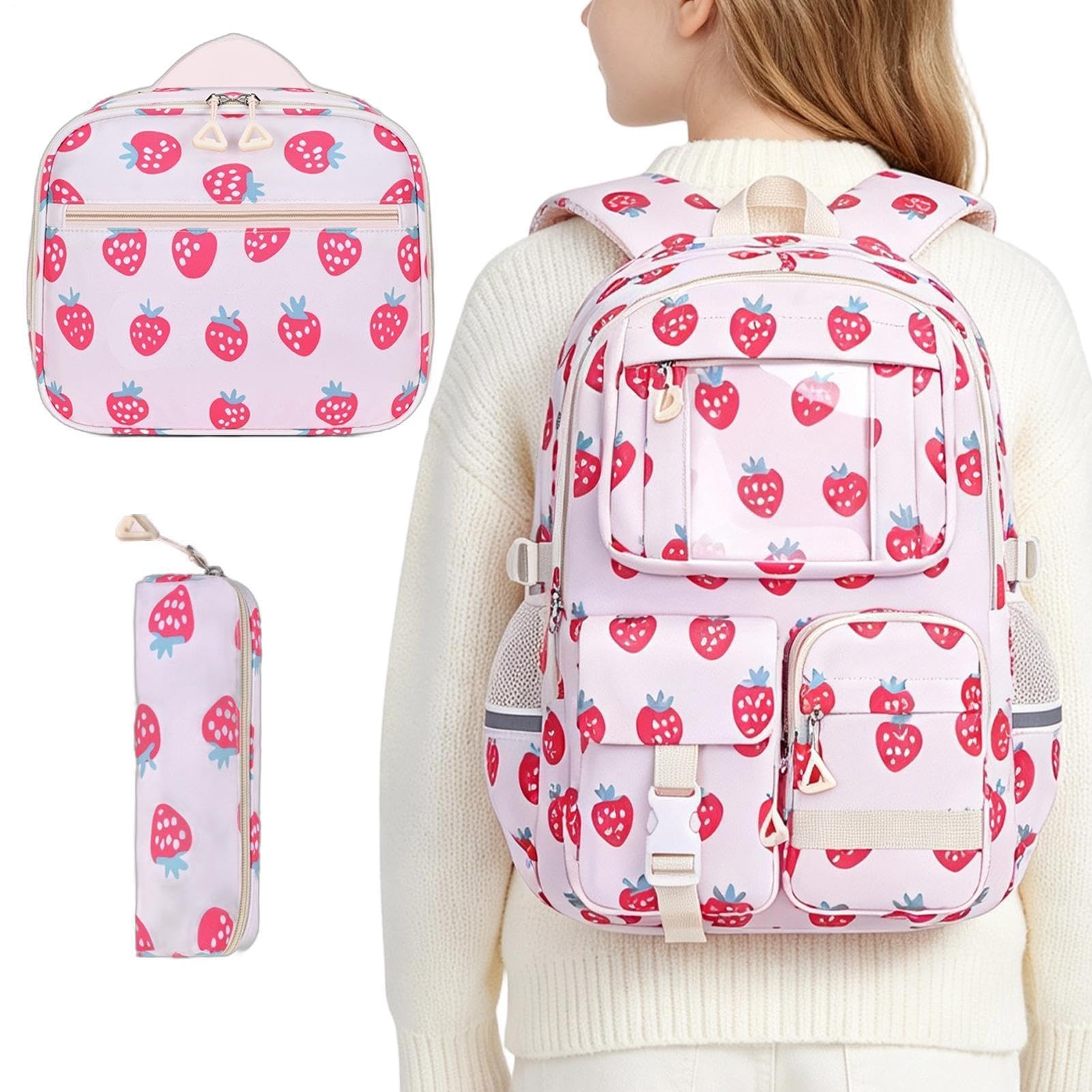 Zaino Per Bambine 3 Pezzi Impermeabile Multi-Tasche Con Borsa Pranzo | Zaino Scuola Ragazze Per Adolescenti Studenti Di Elementari Medie E Superiori Outdoor Campeggio Compleanno E Vacanza