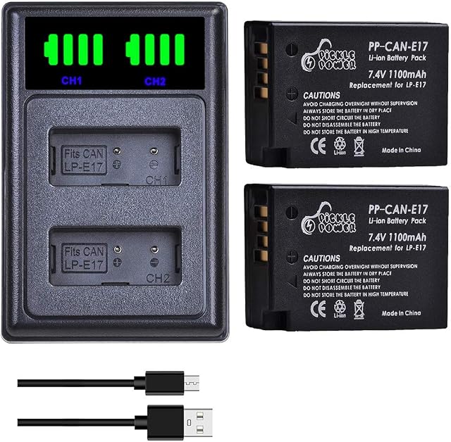Pickle Power LP-E17 Battery and Dual LED Charger Compatible with Canon Rebel SL3 SL2 T8i T7i T6i T6s, EOS M3 M5 M6, EOS 200D 77D 750D 760D 800D 8000D and More