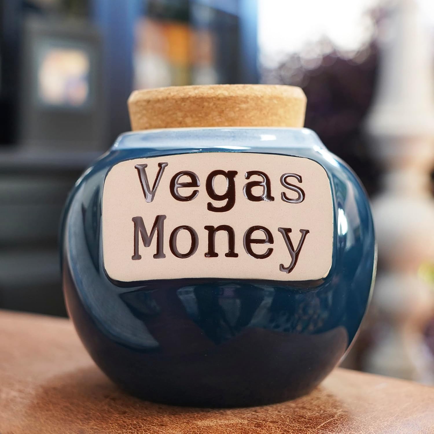 Cottage Creek Vegas Money Casino Money Jar | Blue Las Vegas Casino Piggy Bank | Fun Home Decor Slot Machine Gifts for Men and Women | Ideal Birthday, White Elephant