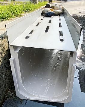 French Drain Kit for Yard, Outside Landscape Decor Drainage Trench with Grates, Customizable Trench Drain Pipe, Floor Drain Guttering U Channel15x20cm5 7/8x7 7/8"