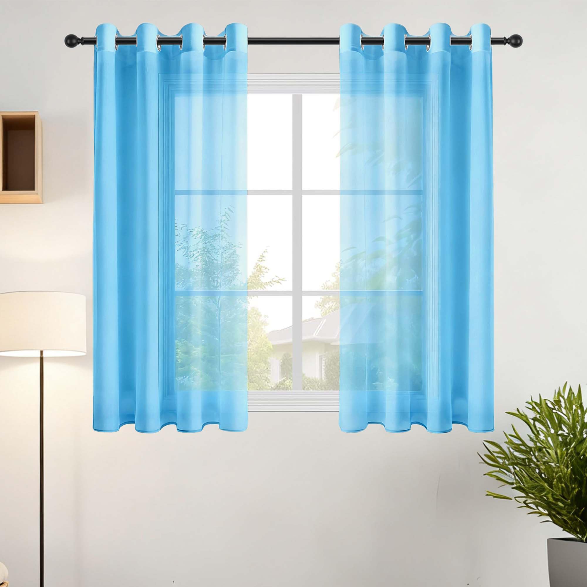 Voilage 100x105 rideau moderne bleu ciel pour salon et cuisine