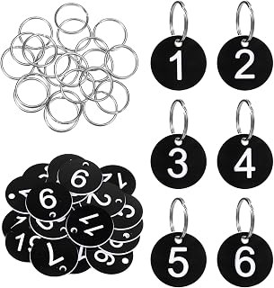 1-20 Numbered Key Tags with Labels Numbers Tags Plastic Key Tag with Metal Rings Black Round Numbered Keys Tag Chains for House Lockers Dormitory Keys Cabinet Coat Check
