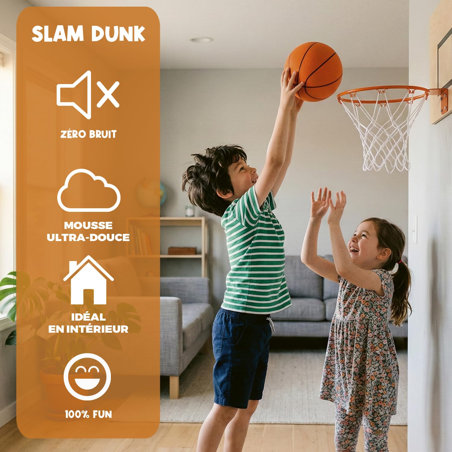 AirSlam® Ballon de Basketball Silencieux en Mousse 24 cm - Original Corner | Jeu Basketball intérieur pour enfants, ne fait pas de bruit. Jouet lavable, durable et résistant pour un usage quotidien.