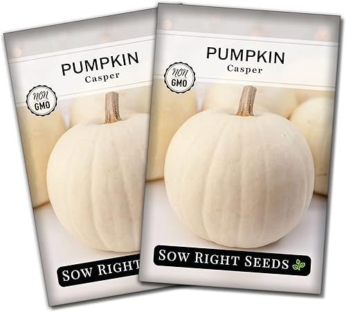 Sow Right Seeds - Semillas de calabaza Casper para plantar - Paquete de reliquia sin OMG con instrucciones para plantar un huerto casero - Variedad