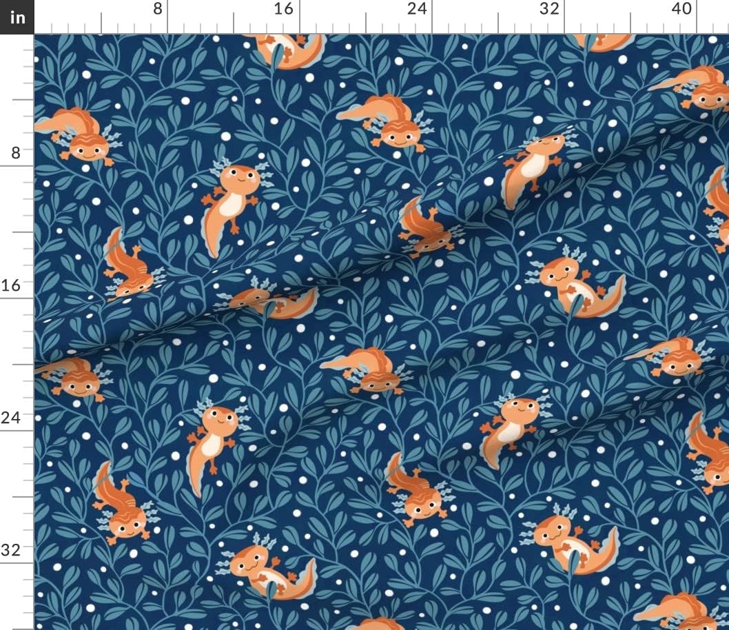 Spoonflower Fabric - Blue Leaves Children Bubbles Kids Axolotl Cute Printed on Petal Signature Cotton Fabric by The Yard - Sewing Quilting Apparel Crafts Decor