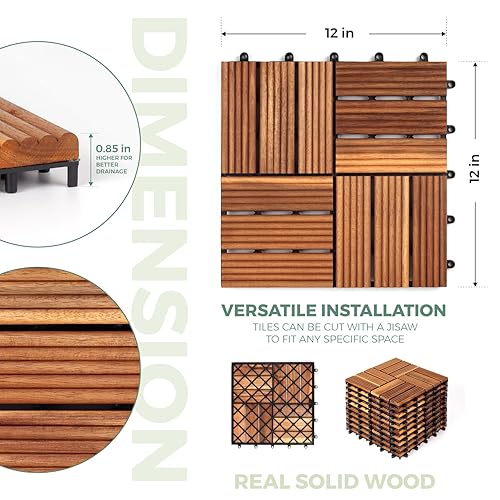 Miniatura 2 de Azulejos entrelazados de madera dura para patio paquete de 10 12 x 12 pulgadas azulejos de madera de acacia entrelazados al aire libre azulejos de