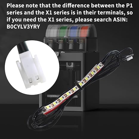 P1P P1S Upgrade Light Y-Splitter Set Works with Original Plug and Play: 5V 12W Three Segment Light-Bar with 1 to 2 Adapter, 3D Printer Accessories BCZAMD