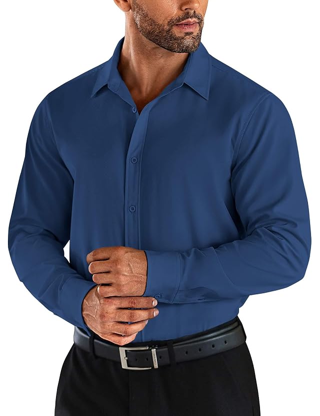 COOFANDY Mens Business Dress Shirts Wrinkle Free Long Sleeve Regular Fit Dress Shirt Textured Casual Button Down Shirts