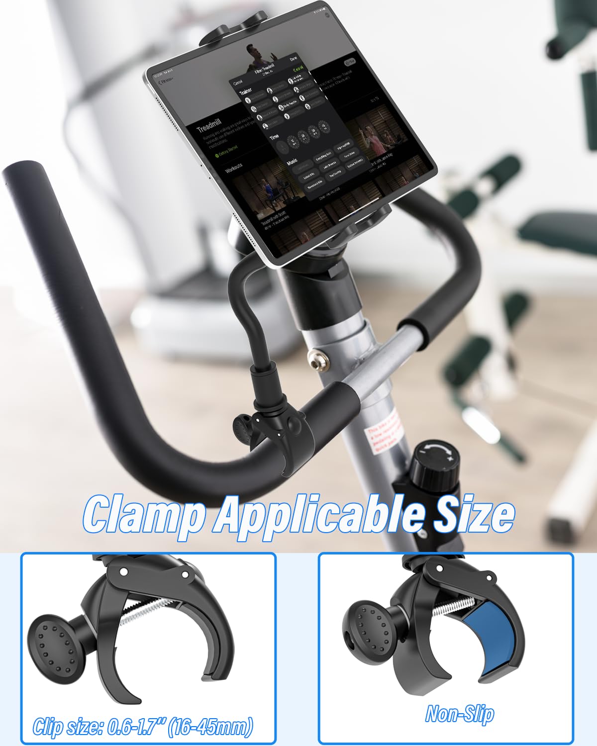 Supporto per tablet per cyclette, collo di cigno, tapis roulant per tablet – [multifunzionale], spinning interno, per cellulare e tablet, iPad Pro/Air/Mini, Galaxy, iPhone