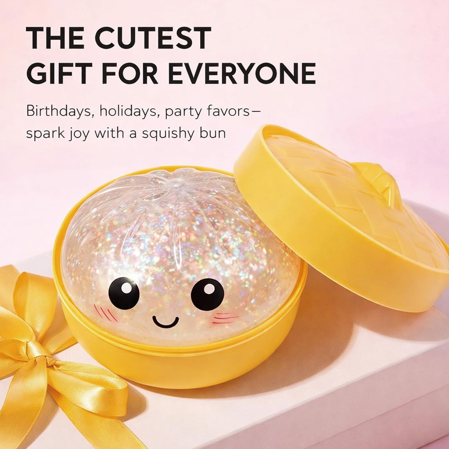 Glitter Dumpling Squishy, 2026 New Bun Squeeze Stress Relief Ball with Steamer Box for Stress Relief, More Surprises (White) — view 4