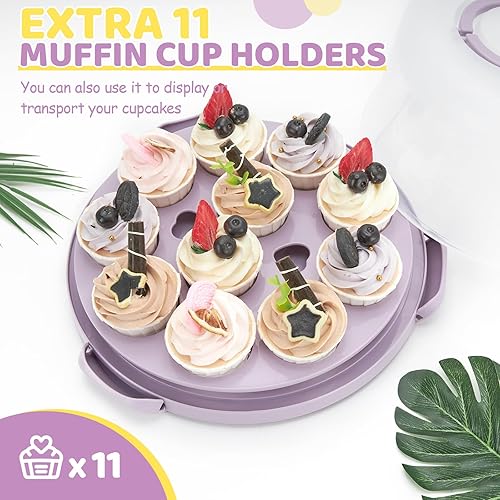 Miniatura 21 de Ohuhu - Porta pasteles con tapa y asa, recipientes para pasteles sin BPA para pasteles de 10 pulgadas con 2 asas, cubierta de plástico, base de dos