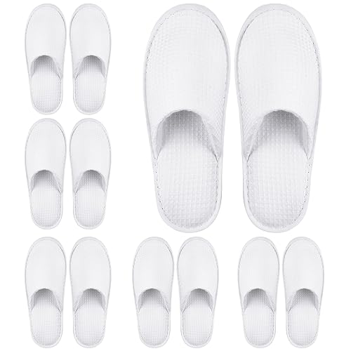 6 Pairs Disposable Spa Slippers White Waffle Deluxe Closed Toe