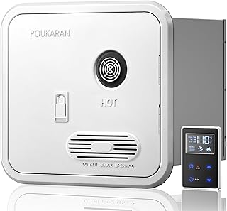Poukaran 65,000 BTU RV Tankless Water Heater, On Demand Instant Hot Water, DC 12V, with 18x18 inches White Door, High Altitude Available, Propane Gas, Energy Saving, Compatible with all RVs